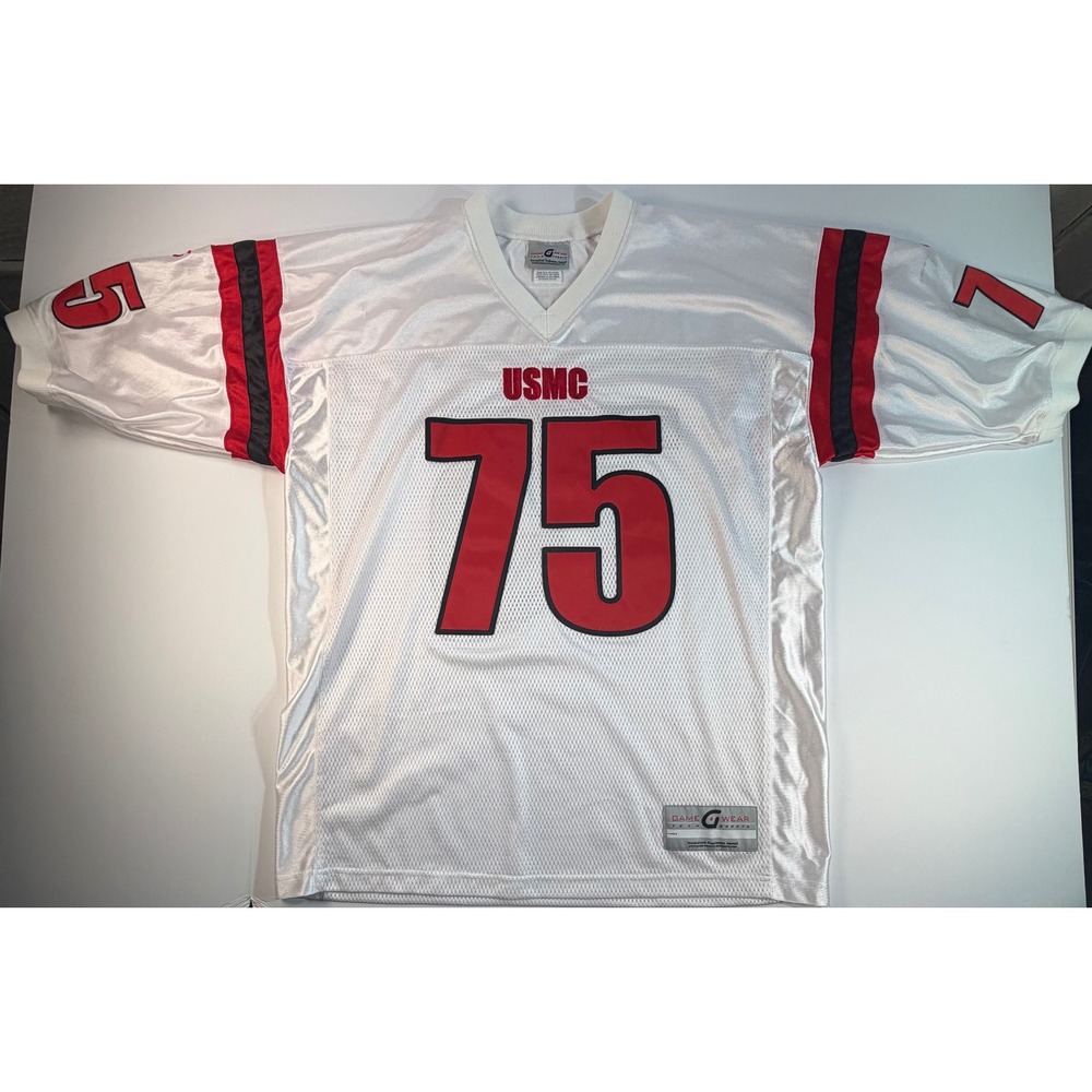 Game Gear USMC Marines Football Jersey White Red Black Mesh Number 75 Mens XL